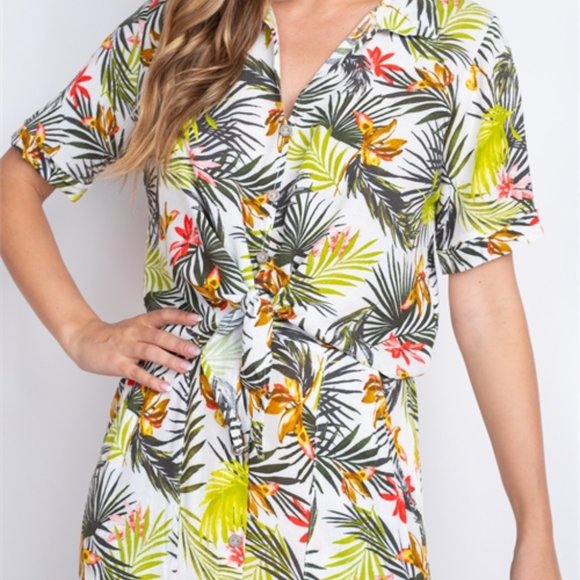 POTTERS POT Set Skirt & Top Botanical Island Slit Skirt Pockets Buttons Tie, Med - Picture 14 of 16